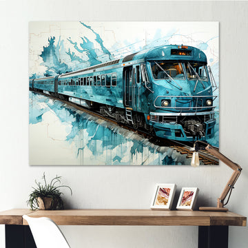 Blue and white Train Railway - Train Canvas Wall Art